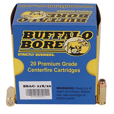 Buffalo Bore Ammunition 21B20 Heavy Strictly Business 10mmAuto 180gr Jacket Hollow Point 20 Per Box/12 Case