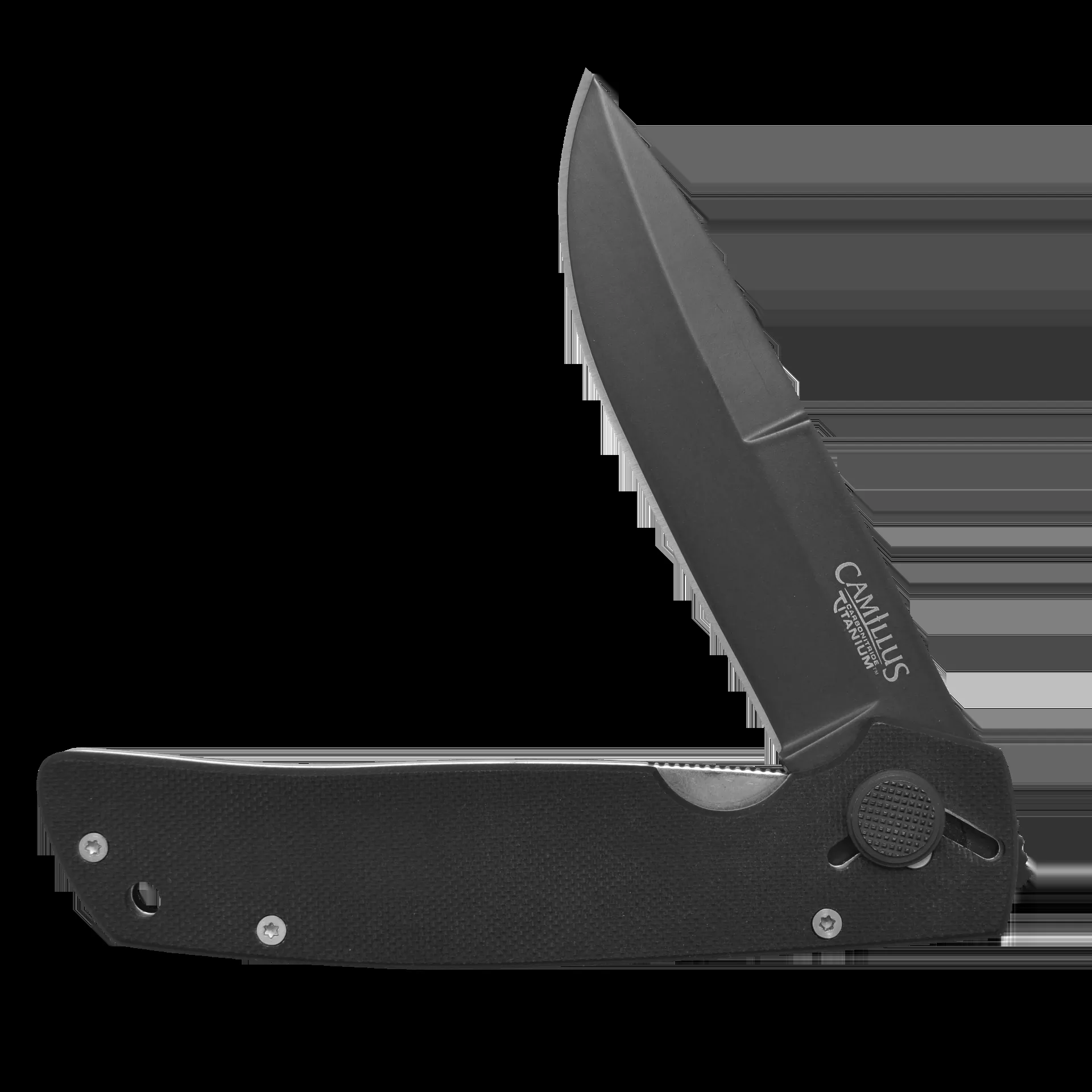 Camillus Cuda 3.75″ Plain Drop Point Black AUS-8 Carbonitride Titanium Non-Stick Blade, Black G10 Handle