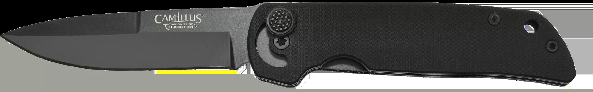 Camillus Cuda Mini Knife 3″ Folding Drop Point Plain Black Carbonitride Titanium AUS-8A SS Blade, Black Textured G10 Handle 19637