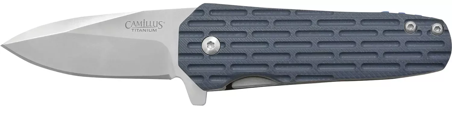Camillus Wedge 2.25″ Folding Knife Silver Carbonitride Titanium 420 Stainless Steel Blade, Blue Textured GFN Handle 19399