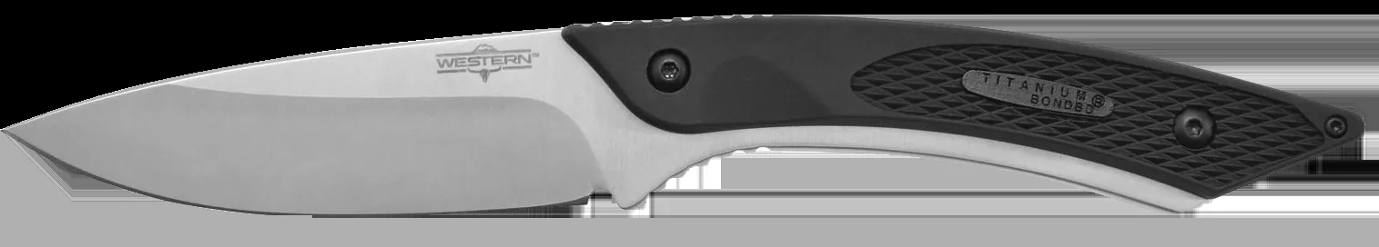Camillus Western Coil 3.25" Fixed Plain Silver 420 Steel Titanium Bonded Blade, Black