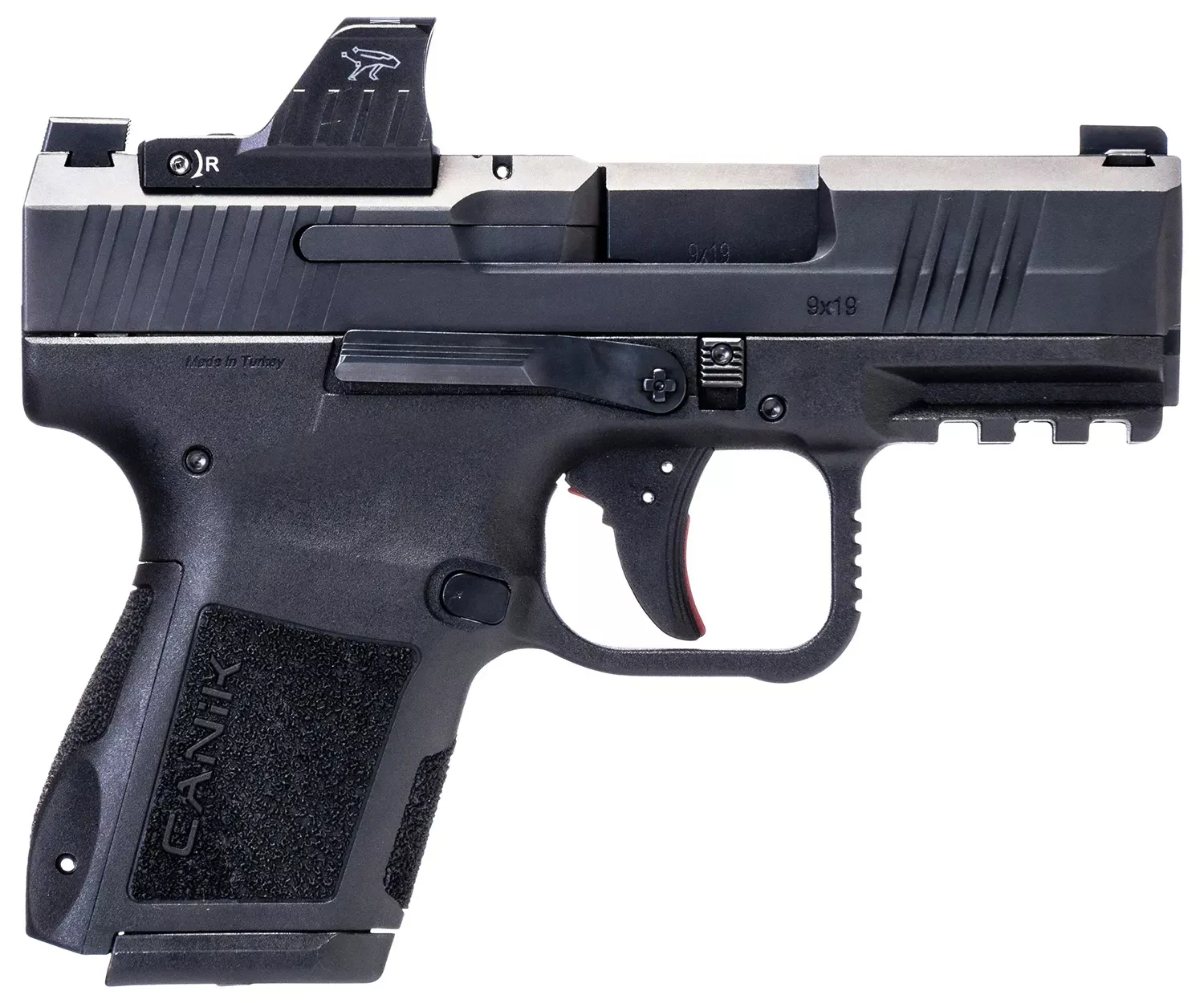 Canik METE MC9 9mm 3.18″ 10+1 MeCanik MO1 Optic Polymer Frame Steel Slide Co-witness Sights Black HG7620VN