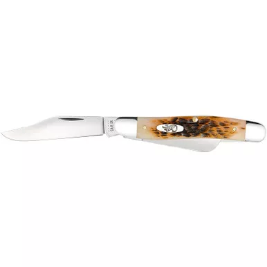 Case 00128 Stockman Medium 2.92"/2.15"/1.90" Folding Clip/Sheepsfoot/Spey Plain Mirror Polished Tru-Sharp SS Blade/Peach Seed Jigged Amber Bone Handle