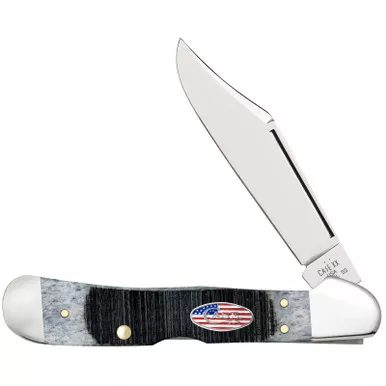 Case 53063 CopperLock Stars & Stripes 2.99" Folding Wharncliffe Plain Mirror Polished Tru-Sharp SS Blade, Sawcut Jig Gray Bone Handle, American Flag Shield
