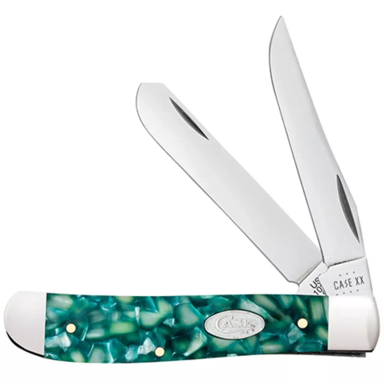 Case SparXX Trapper Mini Folding Clip Point/Spey Plain Mirror Polished Tru-Sharp SS Blade/Green Kirinite Handle
