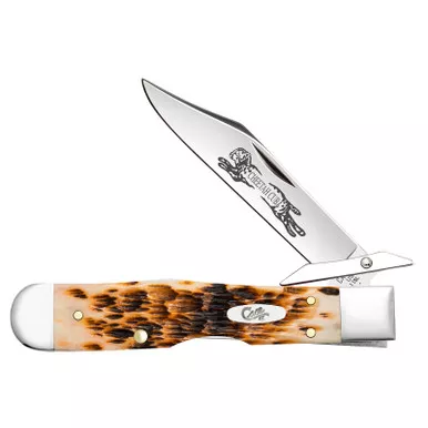 Case XX Cheetah Cub Peach Seed Amber Bone 10812 Stainless Pocket Knife