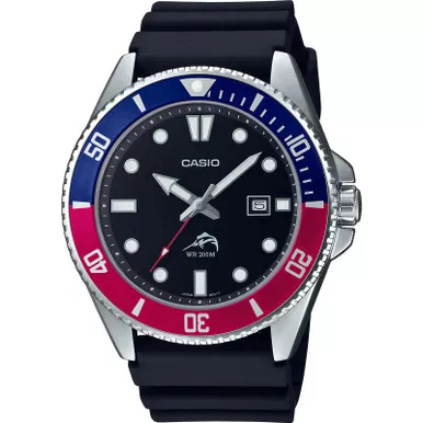 CASIO Men's Black/Blue/Red Stainless Steel Quartz Watch with Resin Strap (MDV106B-1A2V)