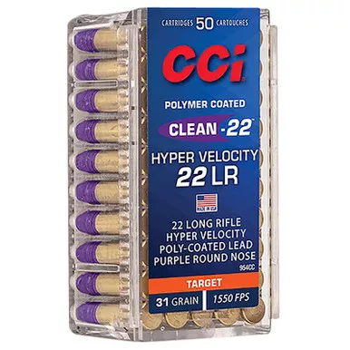 CCI 954CC Clean-22 Hyper Velocity 22LR 31gr LN Purple 50 Per Box/100 Case