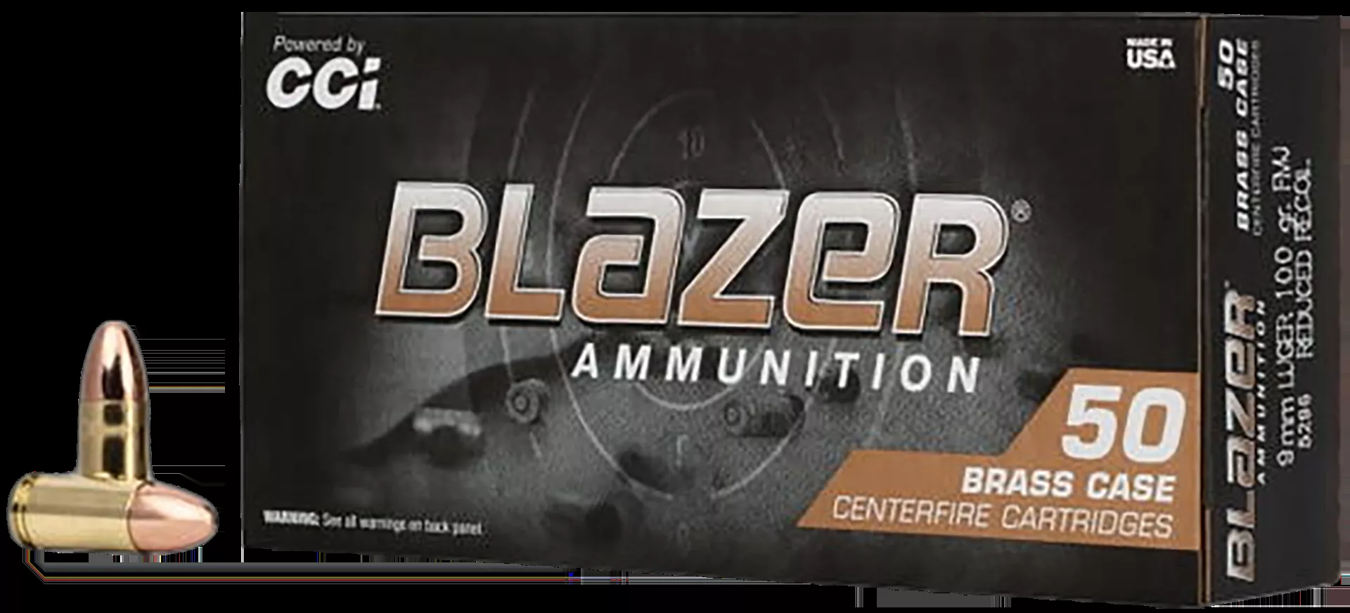 CCI Blazer 9mm Ammo 100 Grain Full Metal Jacket 50 Rounds 5296