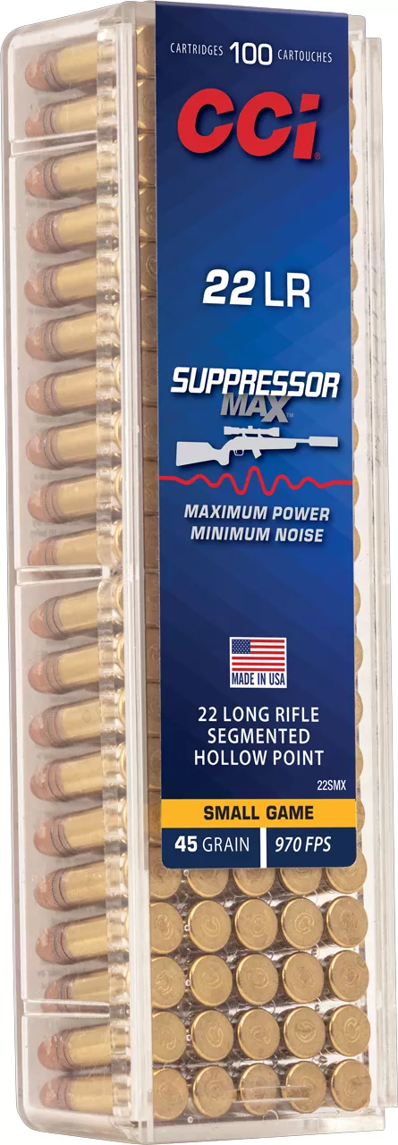 CCI Suppressor Max .22 LR Ammo 45 gr Segmented Hollow Point 100 Rounds 22SMX