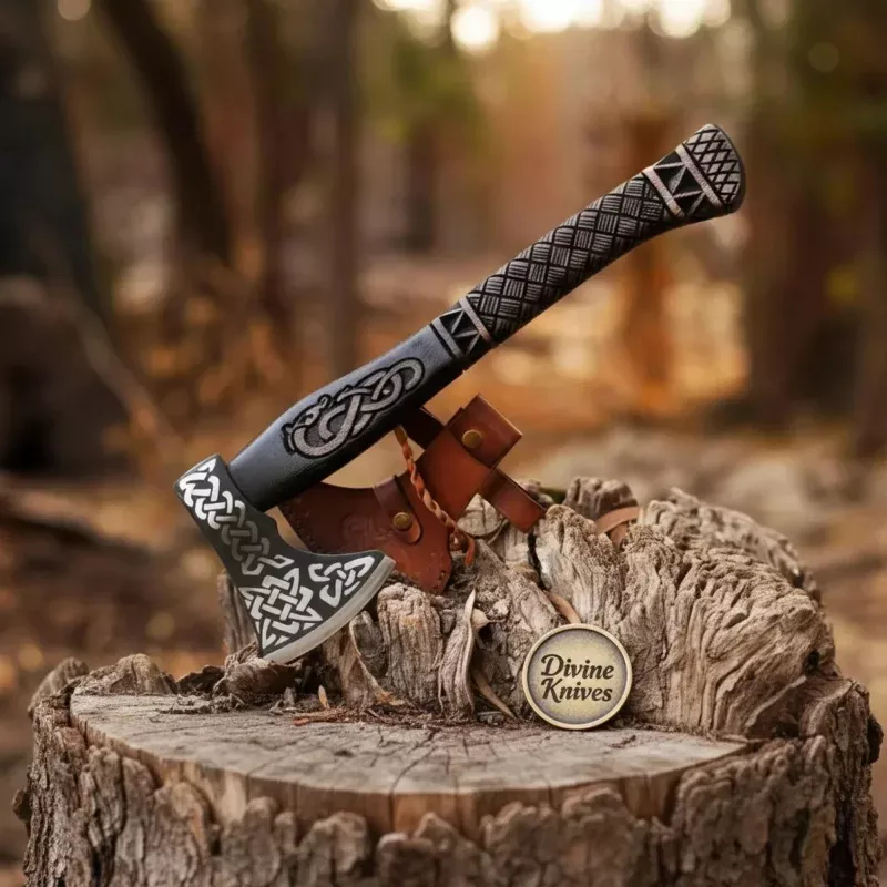 Celtic Norse Viking AxeHand-Forged Hatchet with Carved Handle