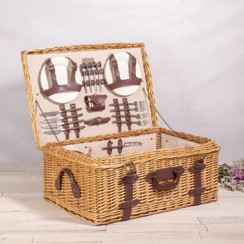Charleston Picnic Basket|Beige Canvas&Light Willow