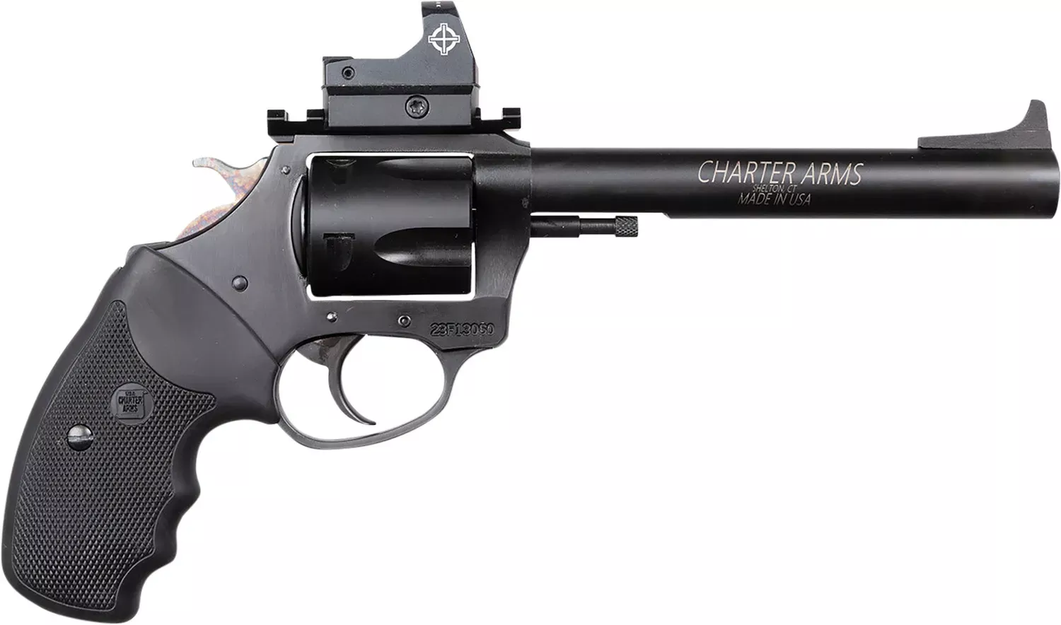 Charter Arms Mastiff Target .44SPL Revolver 5Rd 6″ Barrel Ramp Front Sight Picatinny Rail Micro Red Dot Black Rubber Grip DA/SA Blk 64465