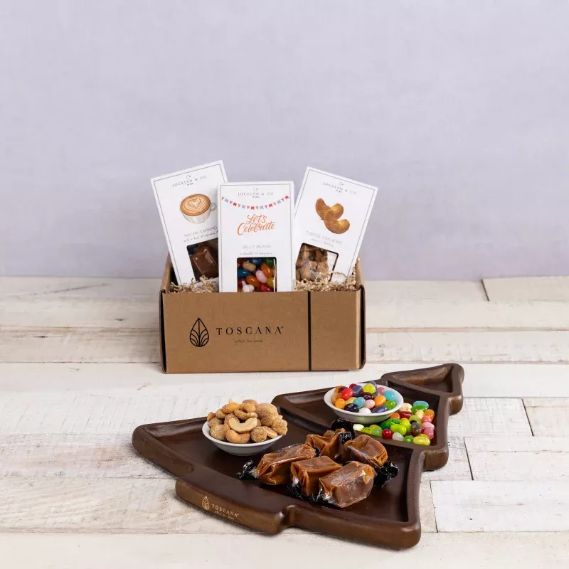 Christmas Tree Serving Tray with Gourmet Gift Pack
