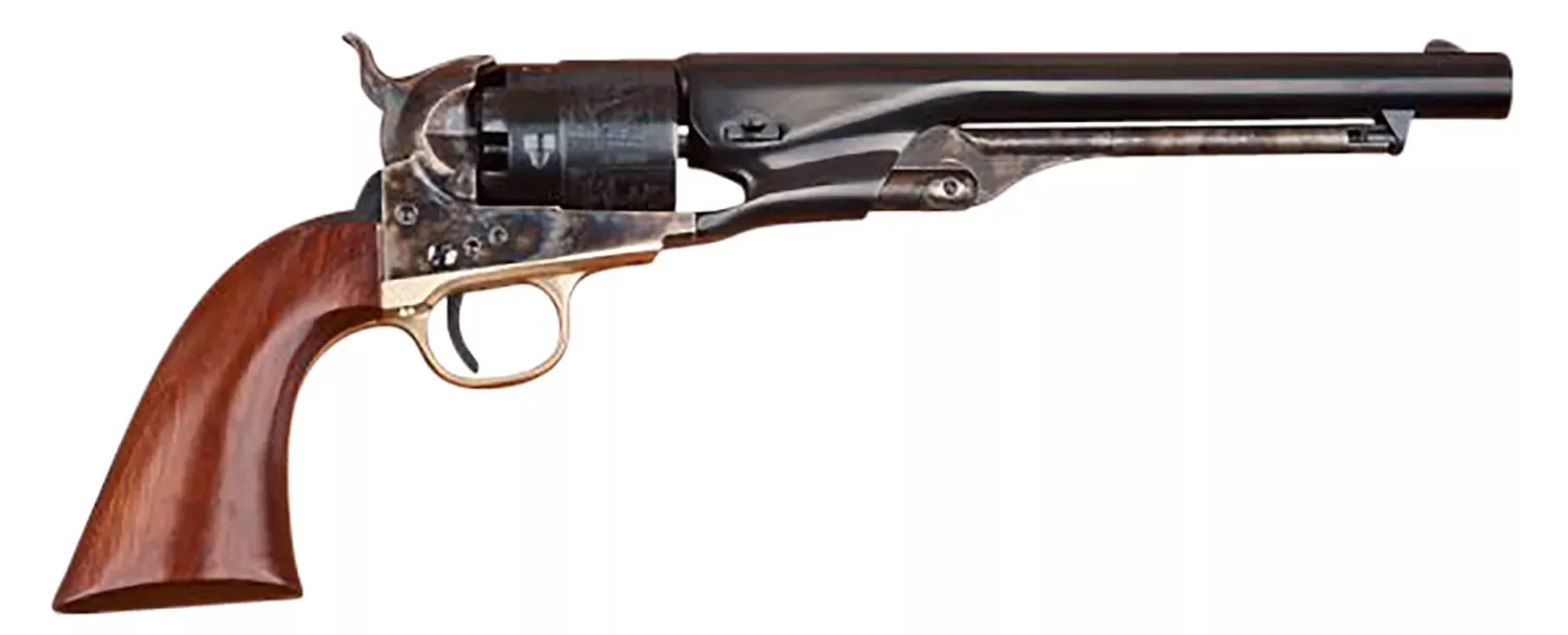 Cimarron 1860 Army Cut For Stock .44 Cal Revolver 6Rd 8″ Barrel Fluted Cylinder Color Case Hardened Steel Frame Walnut Grip SA Blued CA040