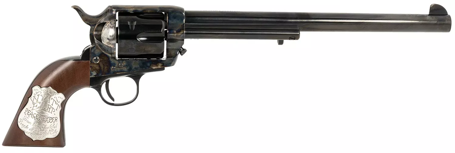 Cimarron Buntline .45 LC 6rd 10″ Steel Construction Blade Front Sight 1-Pc Walnut Grip w/Inlaid Medallion Blued Finish PP558