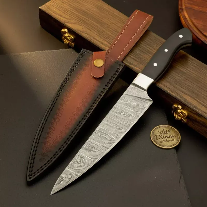 Classic Bowie Knife with Wood Handle & Leather SheathHandcrafted Outdoor Collector’s Piece