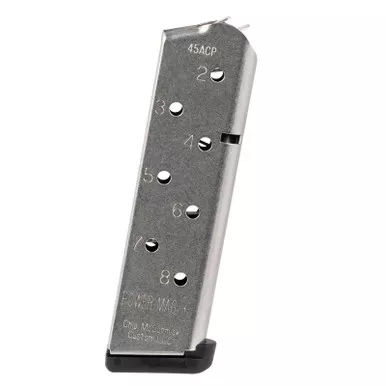 CMC Products 12131 Power Mag Plus 8rd 45 ACP Fits 1911 Government Stainless Steel w/ Black Base Pad