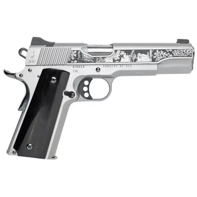 Cnc Firearms CNCWESTSPIRIT Kimber 1911 Western Spirit 45 ACP 7+1 5" Stainless Steel Barrel, Serrated w/Engraved Scrollwork Slide, Black Buffalo Horn Grip