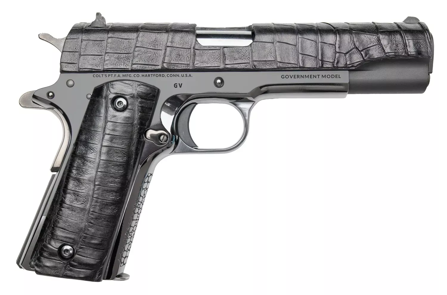 CNC Firearms Colt Government Gator 45 ACP Pistol 5″ Black Alligator Leather CNCGATOR45