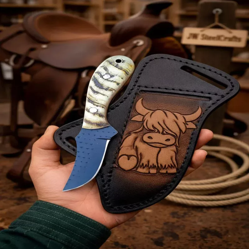 Coalridge Cowboy Skinner Knife 6 Ram Horn Handle Black Coated Blade Buffalo Sheath
