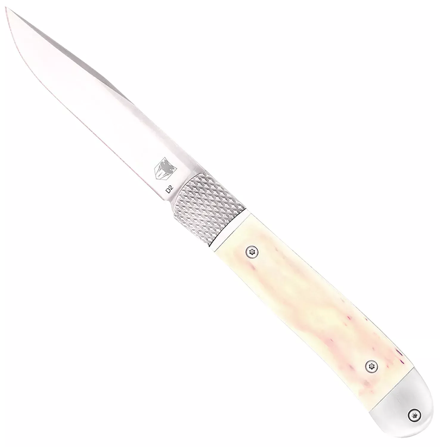 CobraTec Knife Trapper Hidden Release 3.12" OTF Drop Point Plain Satin D2 Steel Blade, 4.25" White Bone Scales Handle CTTHRWT
