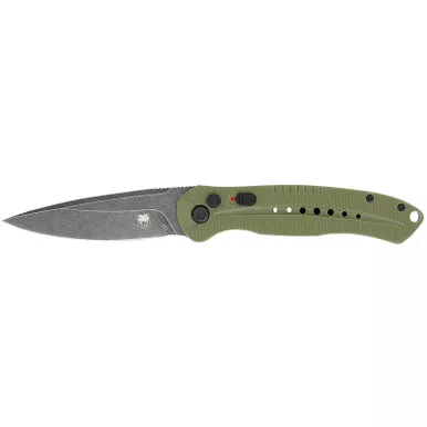 CobraTec Knives ODGDIABLOAUTO Diablo 3.50" Folding Black Stonewashed D2 Steel Blade, 4.75" OD Green Textured G10 Scales Handle