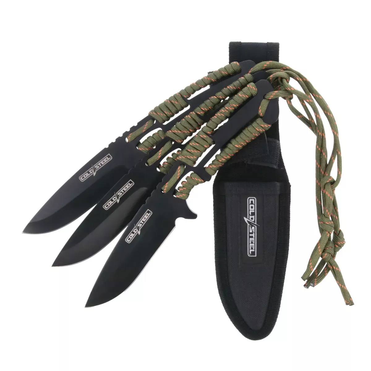 Cold Steel Throwing Knives Set of 3 4.40″ Fixed Clip Point Plain Black Oxide 420 Stainless Steel Blade, Paracord Wrap Handle CSTH44KVD3PK