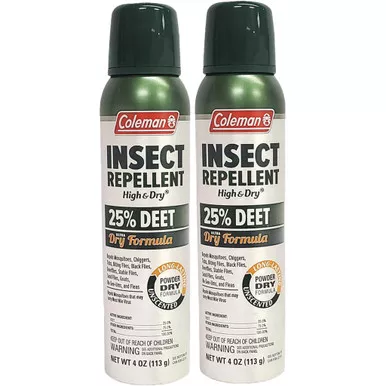 Coleman 75142 High & Dry Insect Repellent, 4 Ounce, 25% Deet, Silver, Twin Pack