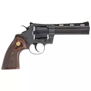 Colt Mfg PYTHONBP5WTS Python 357 Mag38 Special 6 Shot 5" Blued Carbon Steel Vent Rib Barrel, Cylinder & Frame, Wood Grip, Exposed Hammer