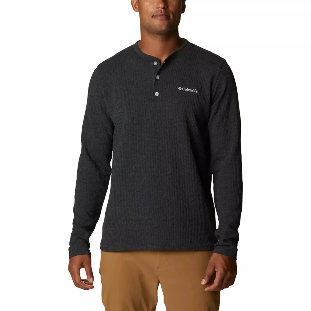 Columbia Men's Pine Peak Waffle Long Sleeve Henley - Black Heather