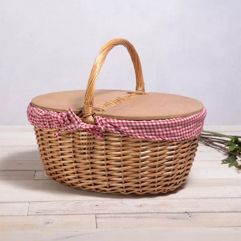 Country Picnic Basket|Navy Blue & White Stripe&Red & White Gingham Pattern&Red & Black Buffalo Plaid Pattern