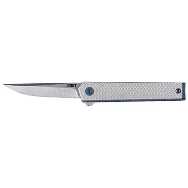 CRKT 7081 CEO Microflipper Micro 2.36" Flipper Drop Point Plain Satin 12C27 Sandvik Blade, Silver Textured w/Blue Liner & Accents Aluminum Handle, Includes Pocket Clip