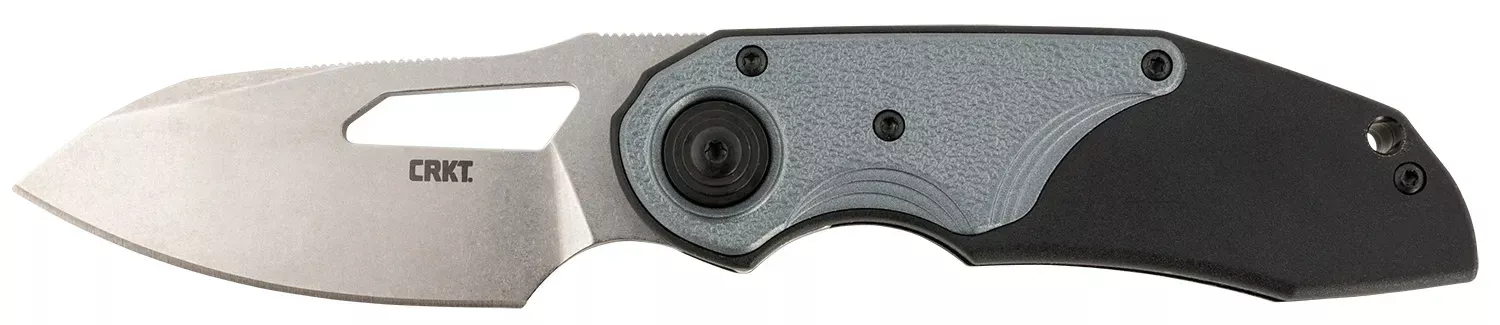 CRKT Attaboy 2.73" Folding Drop Point Plain Stonewashed D2 Steel Blade Black Silver GRN Handle