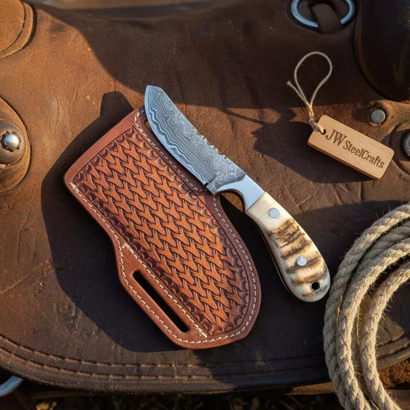 Crossdraw Cowboy Knife with Ram Horn Handle for Everyday Carry