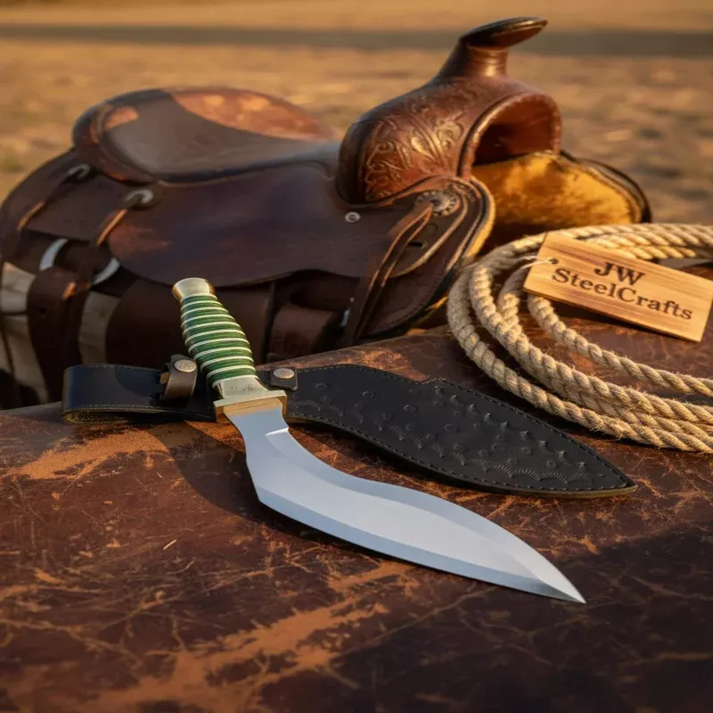 Custom D2 Hunting KukriHand-Forged Tool Steel Recurve Blade with Leather Sheath