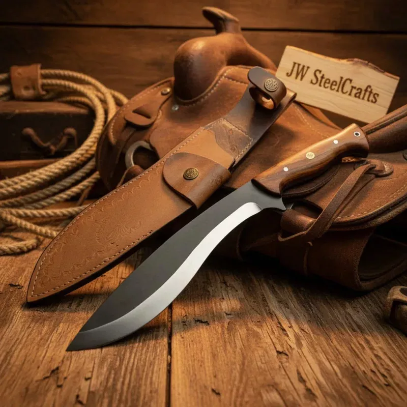 Custom Tracker Kukri KnifeHeavy Duty D2 Steel Blade with Two-Tone Walnut Wood Handle