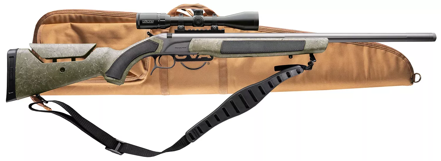 CVA Accura MR-X 50 Caliber Inline Muzzleloader 26″ KonusPro 3-9x40mm IR BDC Scope Black/Gray Webbing PR3233NSCP