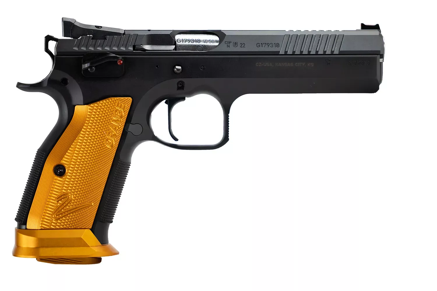 CZ-USA TS2 40 S&W Pistol 5.20″ Black/Orange Grip 91265