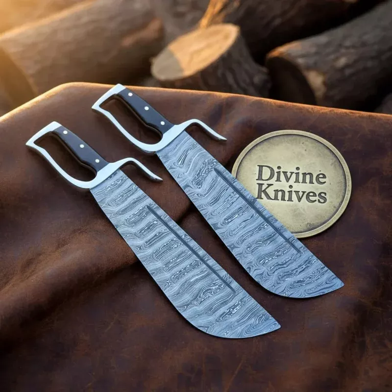 Damascus Bowie Knife with Sawback Spine & Stag HandleHandcrafted Outdoor Knife with Sheath