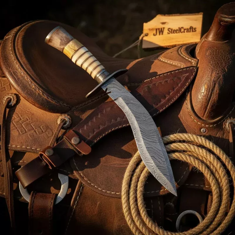 Damascus Kukri Bowie Knife 15 Bone Handle