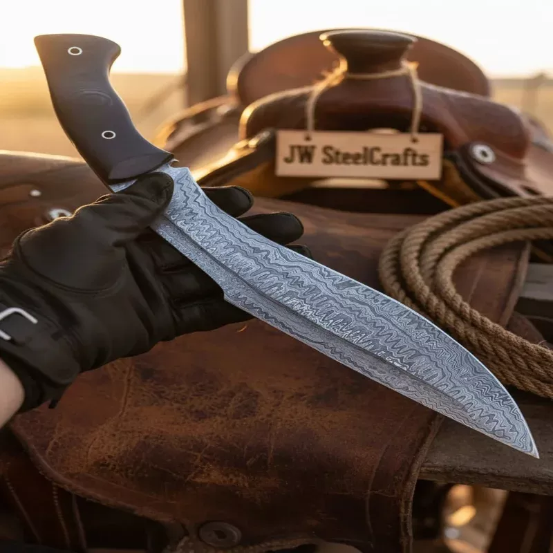 Damascus Kukri MacheteHandmade Forged Outdoor Chopping Knife