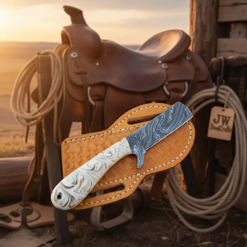 Damascus Skinner Knife with Resin Handle, 7 Full Tang