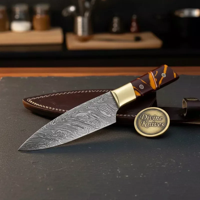Damascus Slicing Knife with Stag HandleHandcrafted Carving Knife for Meat & Roasts
