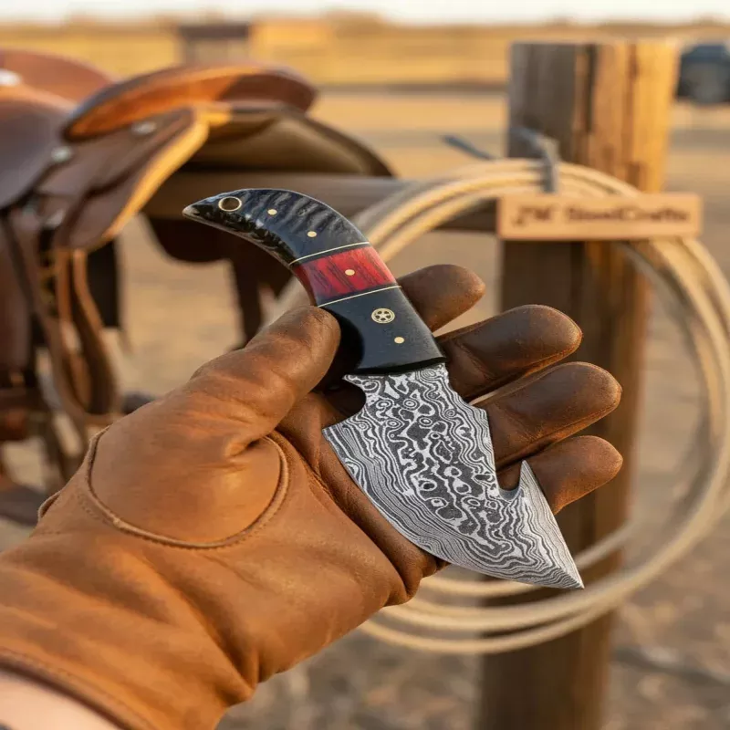 Damascus Steel Tracker Knife 7 Red & Black Wood Handle