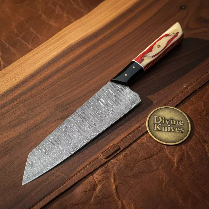 Damascus Sujihiki Slicing Knife with Pakka Wood Handle
