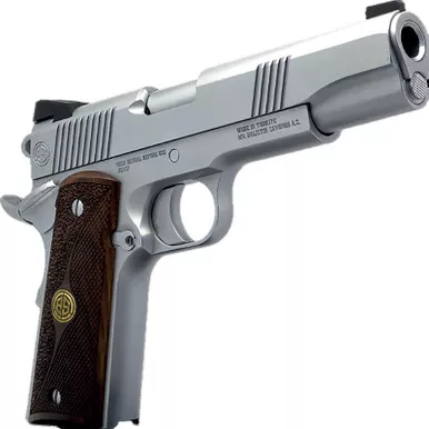 Dickinson LLC DKSN9B 1911 Adam B Commander Frame 9mm Luger 9+1 4.25" Stainless Button Rifled Barrel, Stainless B Serrations Slide, Stainless Steel Frame, Wood Grip
