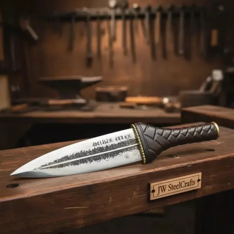 Double Edge Spear Point Medieval Dagger Fixed Blade 1012 Inch Steel Knife with Guard Sheath