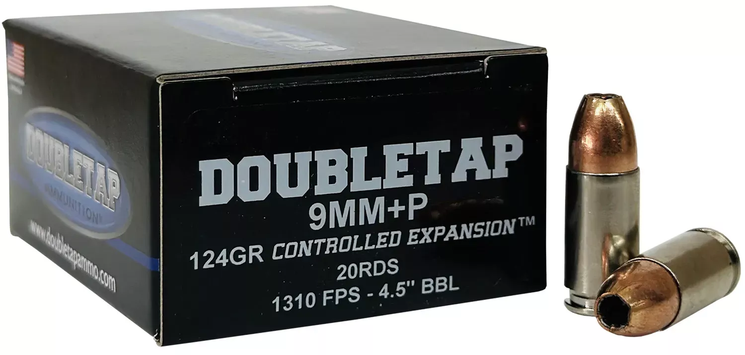 DoubleTap 9mm+P Luger Ammo 124 Grain Controlled Expansion Jacketed Hollow Point 20 Rounds 9MM124HP20