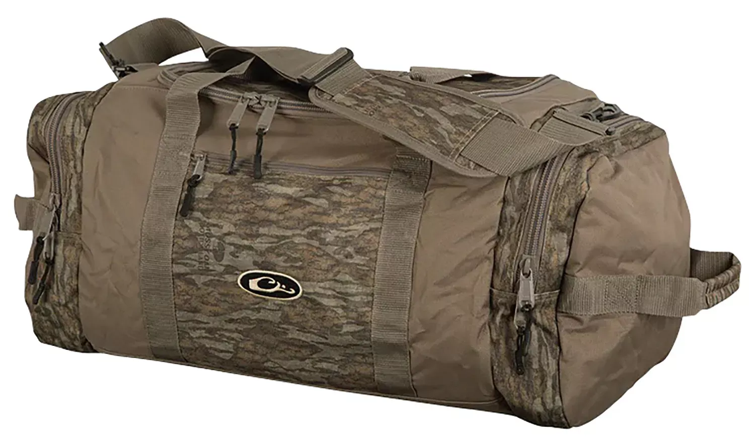 Drake Waterfowl Duffle Bag (Large) Mossy Oak Bottomland Polyester, 3 Exterior Pockets, Adj. Shoulder Strap